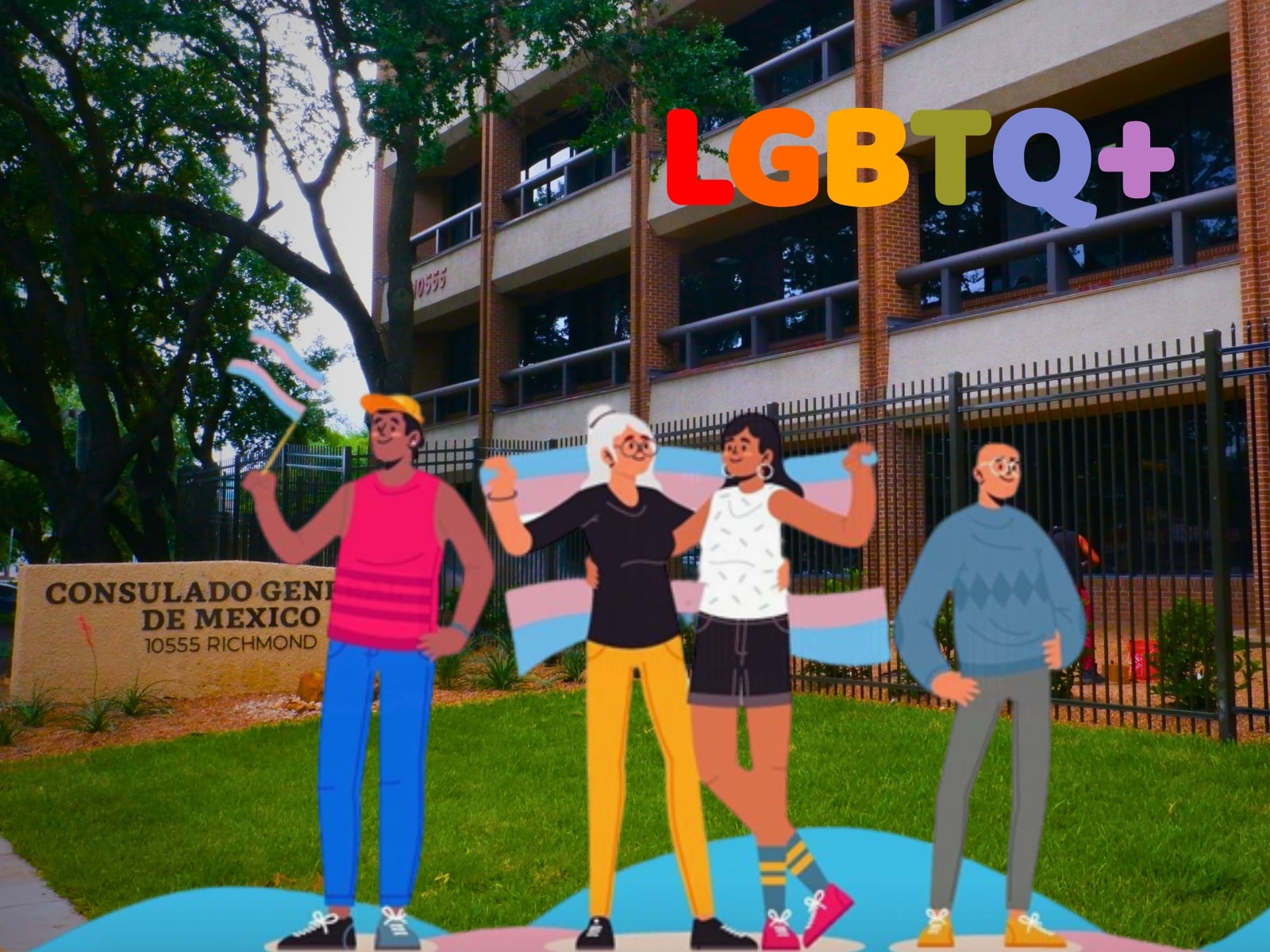 sede consulado mexico y logo LGBTQ