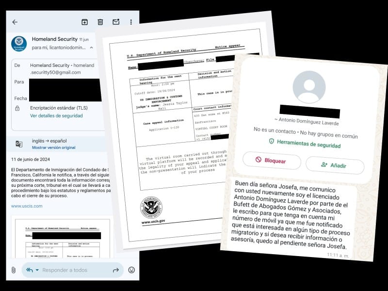 imagen de capturas de pantalla de la estafa a una inmigrante