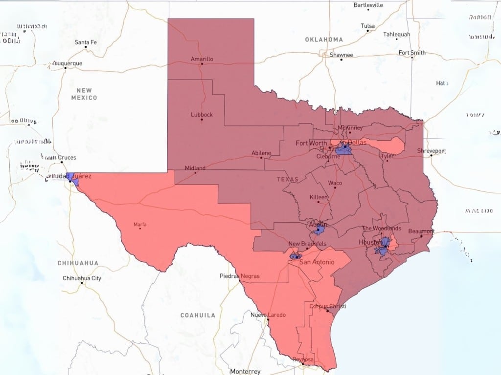 Nuevo mapa de los distritos electorales en Texas.