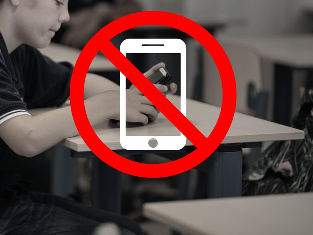 Imagen de un niño usando un celular en una carpeta.