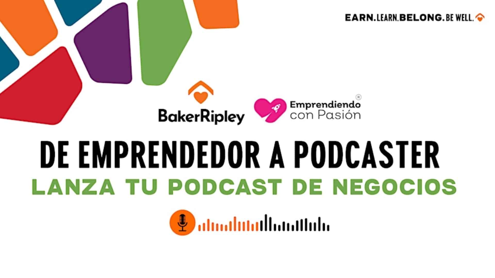 Afiche promocionando un taller dirigido para emprendedores para hacer podcast.