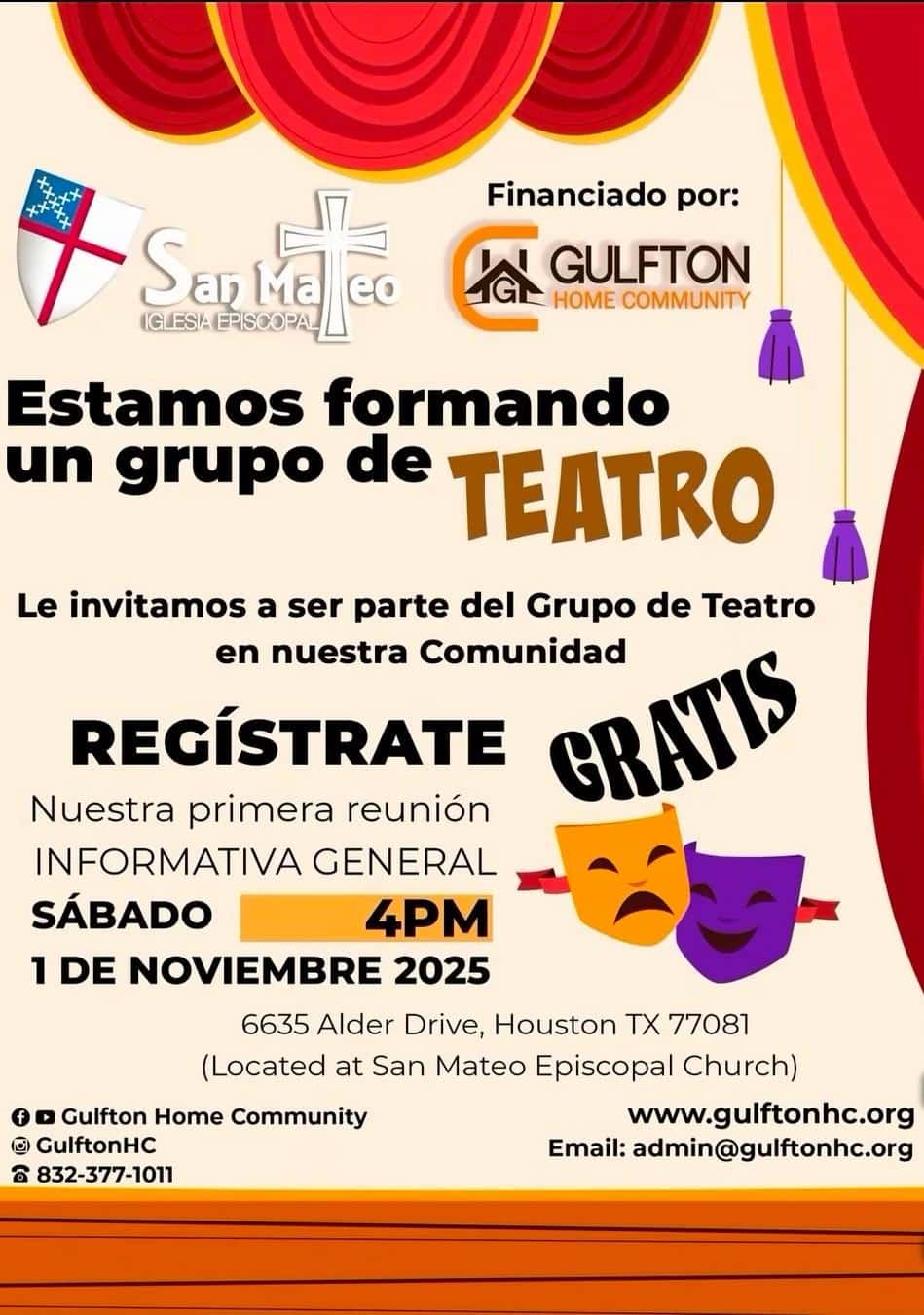 Afiche de evento de convocatoria de grupo de teatro.