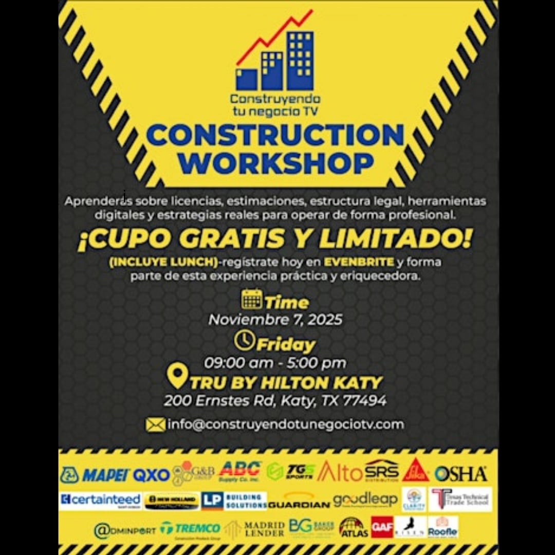 afiche sobre un evento de construcción gratis con cupo limitado.