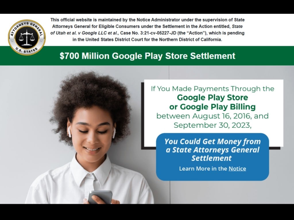 Captura de la página en internet de la Fiscalía General de EEUU. con información para el consumidor sobre el acuerdo antimonopolio con Google