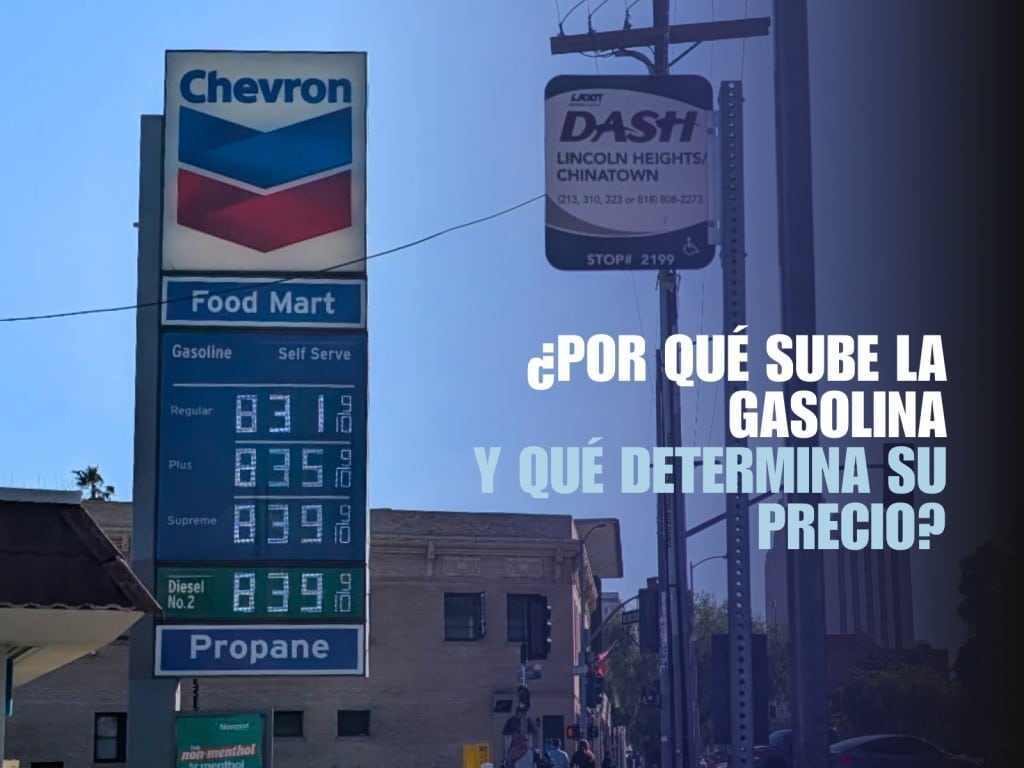 Cartel de precios de gasolina y diesel en una despachadora de combustible en Los Ángeles, California
