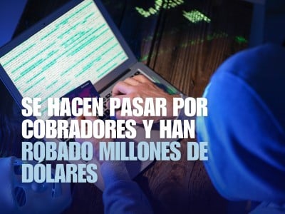 Imagen de un estafador delante de una laptop