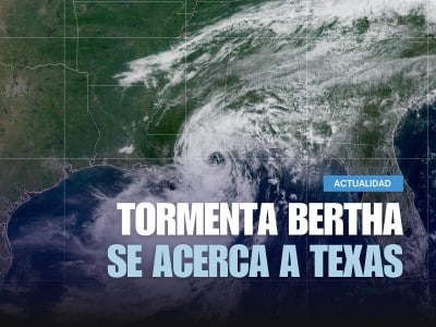 Imágenes del satélite NOAA tomada en la mañana del miércoles 22 de julio de 2026 muestra el avance de la tormenta Bertha