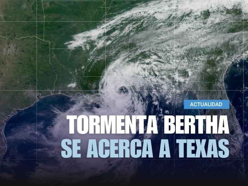 Imágenes del satélite NOAA tomada en la mañana del miércoles 22 de julio de 2026 muestra el avance de la tormenta Bertha