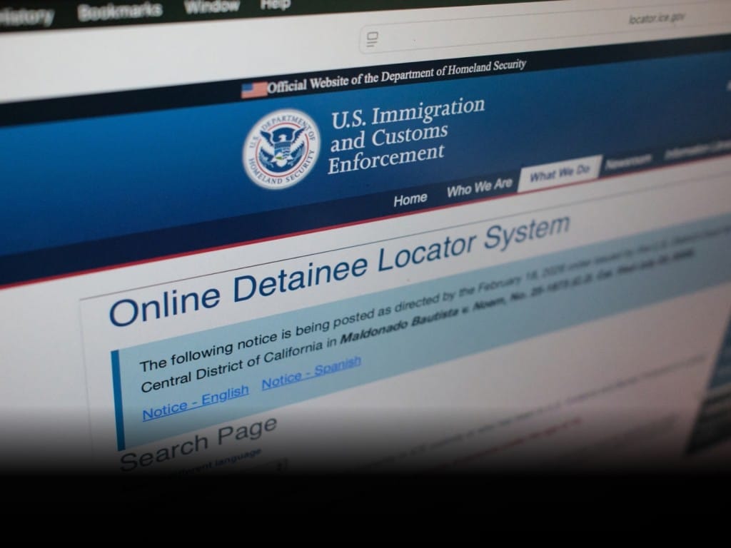 La página web de ICE